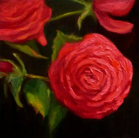 Red Roses, Oil, 6x6"