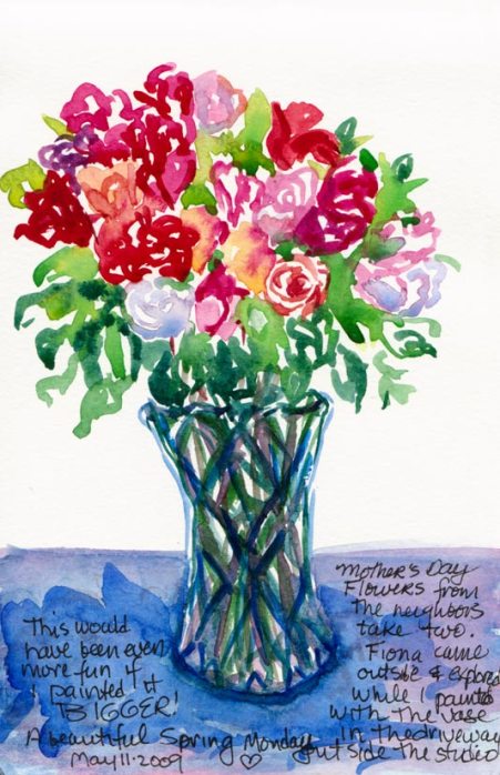 Mothers' Day Flowers #2, ink & watercolor