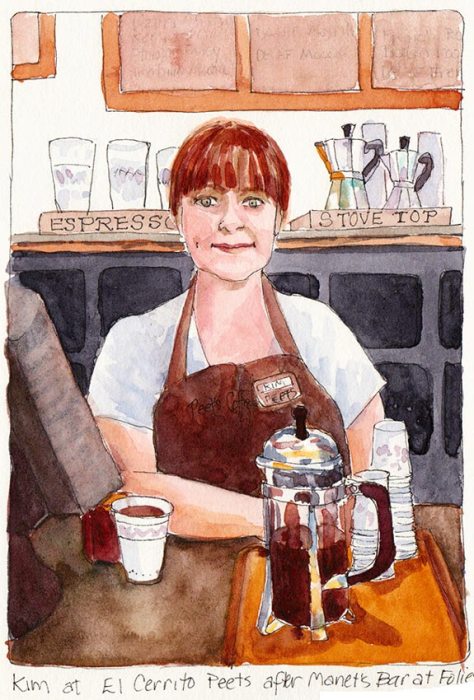 Peet's Coffee after Manet, Ink & watercolor
