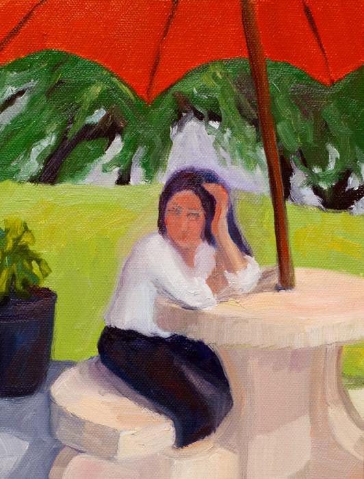 Sit Stay Cafe Girl, oil on panel, 10x8"