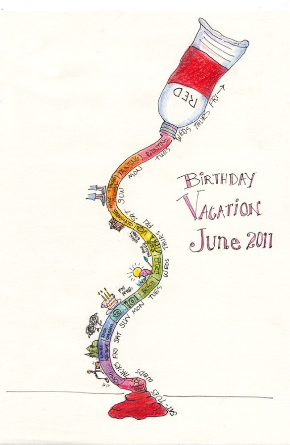 Tube of Birthday, Ink and colored pencil, 12x9"