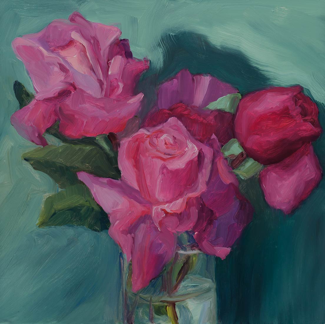 Stolen Roses, oil painting on panel, 8x8"