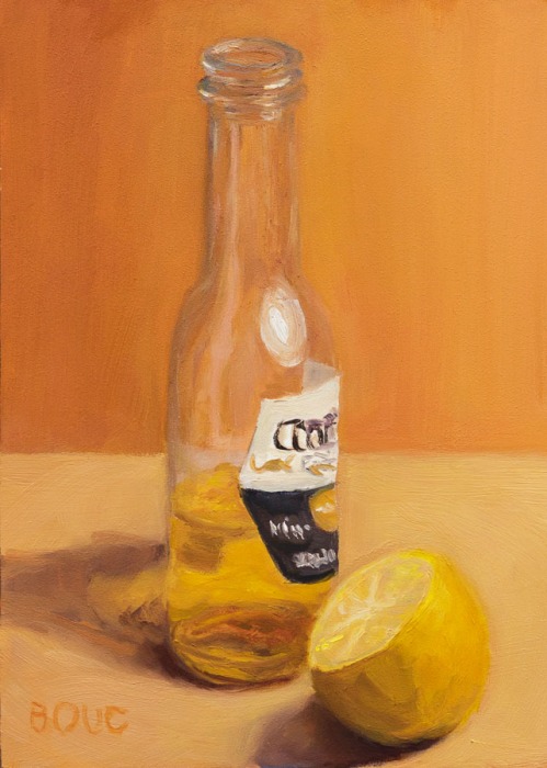 After the Party: Cerveza and Lemon, oil on Gessobord, 10x8"