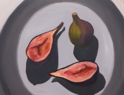 Figs on a Grey Plate, oil on Arches Oil Paper, 9x11"