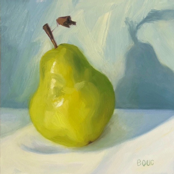 Bonus Pear, oil on Gessobord, 6x6"