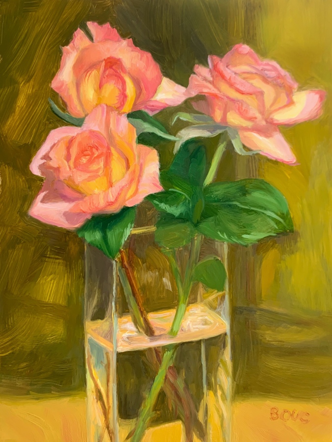 “Spring Rose Series #5” Oil on Yupo, 12x9”